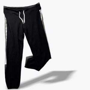 Monrow Low Rise Jogger Sweatpants Womens XS Black Metallic Silver Stripe USA